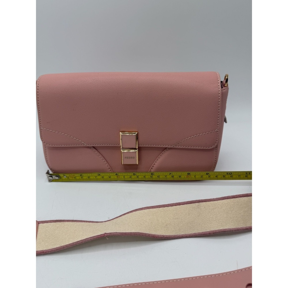 PEDRO Blush Pink Flap Crossbody Bag Gold Push Lock Wide Canvas Strap AS IS